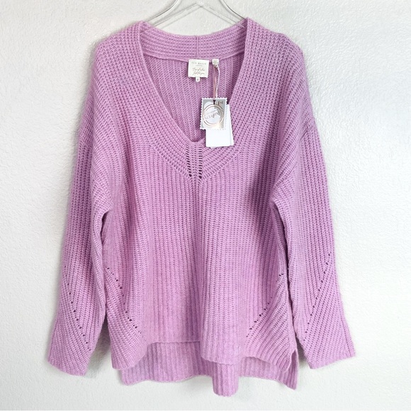 Ted Baker Lilac V-Neck Chunky Oversized Sweater Size 16 - Picture 1 of 11